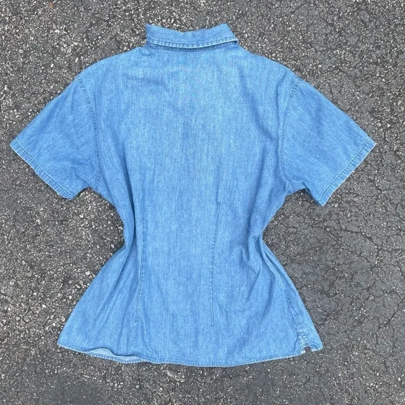 Vintage 90s L.L. Bean Denim Jean Button-up Blouse - Picture 3 of 5